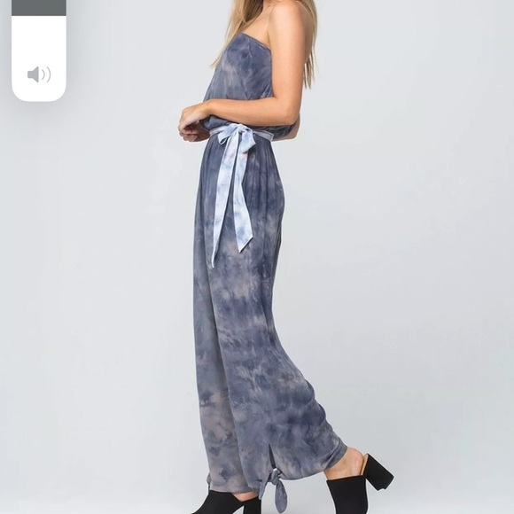 Free People Strapless Jumpsuit Blue Tie Dye Just Float Maxi Casual Resortwear - Picture 5 of 8